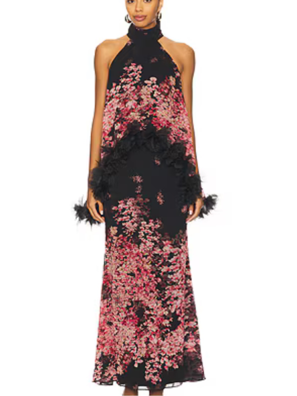 Elliatt Tulsia Cape Maxi Dress Red And Black Floral